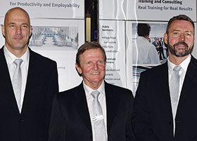 Presenters at the exhibition, from l: Russell Schwulst, business development manager, Nico Landman, head of Festo Didactic, Adrian Bromfield, national sales manager.